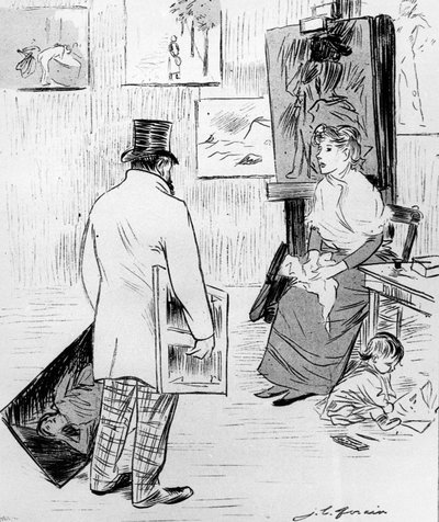Artista infeliz e malsucedido que tem tentado vender o seu trabalho, diz à sua esposa que os traficantes só querem &39;Bougereaus&39;, final do século XIX de Jean Louis Forain
